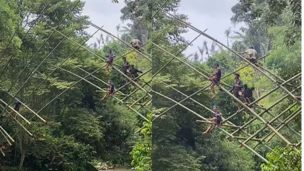 Warga Baduy Bikin Jembatan. (Instagram @Aseplemburbaduy)
